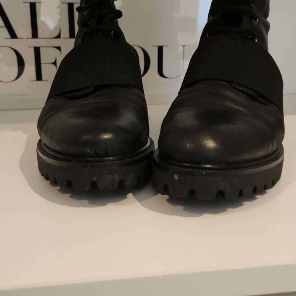 Black soft calfskin leather combat motorcycle Chelsea boots made in Italy - Picture 6 of 12